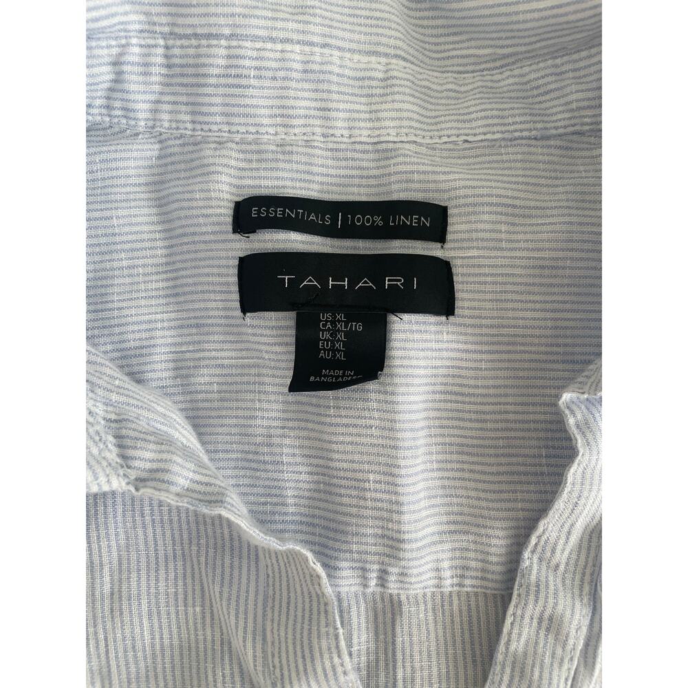 Tahari 100% Linen Blue and White Striped Long Sleeve Button Down Shirt XL - Picture 3 of 6